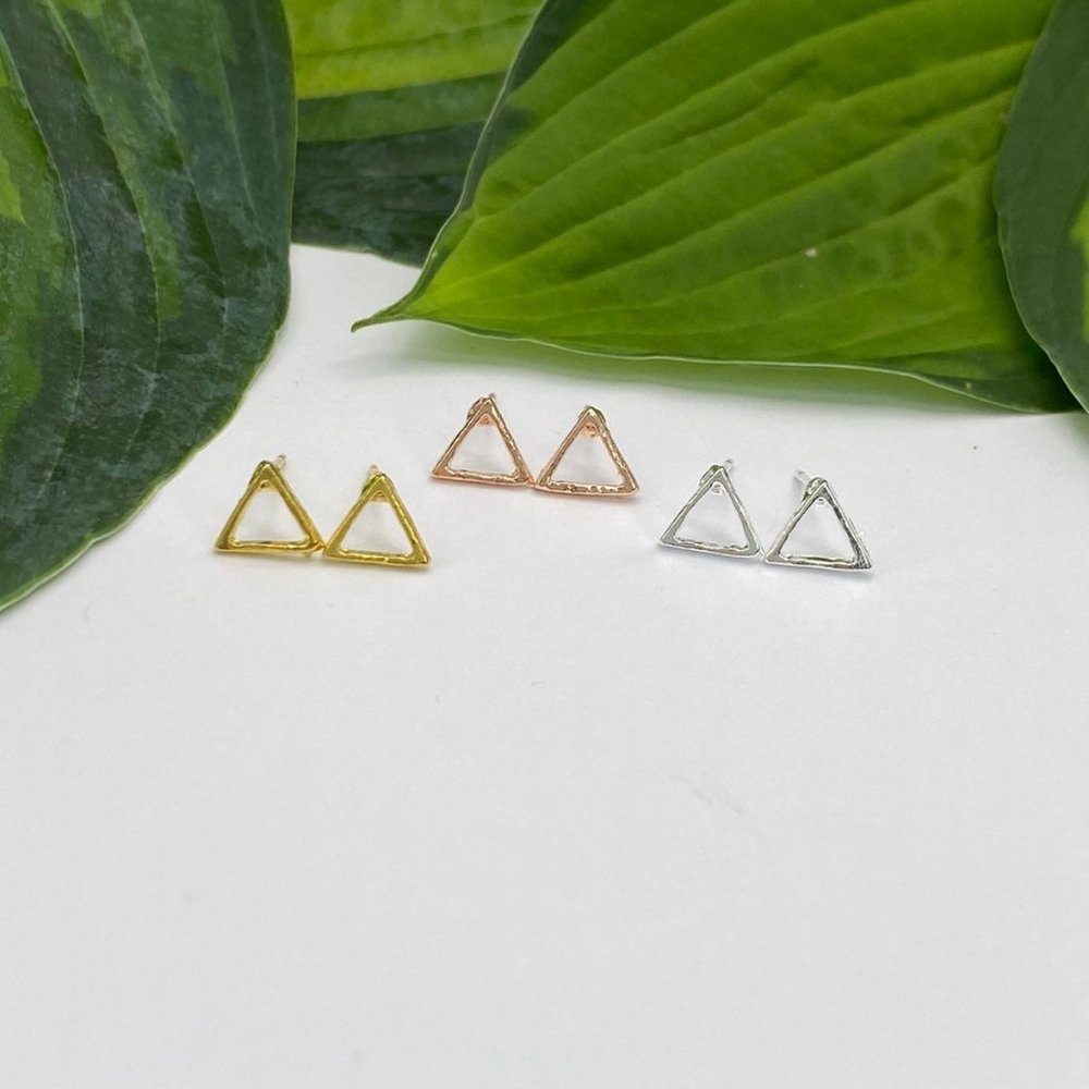 Trio of open triangle stud earrings
